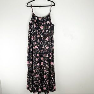 CITY CHIC Black Floral Festival Vibe Tiered Lattice Trim Maxi Dress 20 Boho